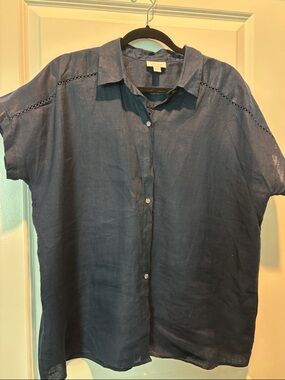 J. Jill Indigo Linen Button-Up Top